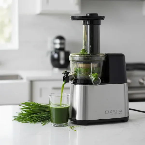 Omega J8006HDS Nutrition Center extracting wheatgrass juice.