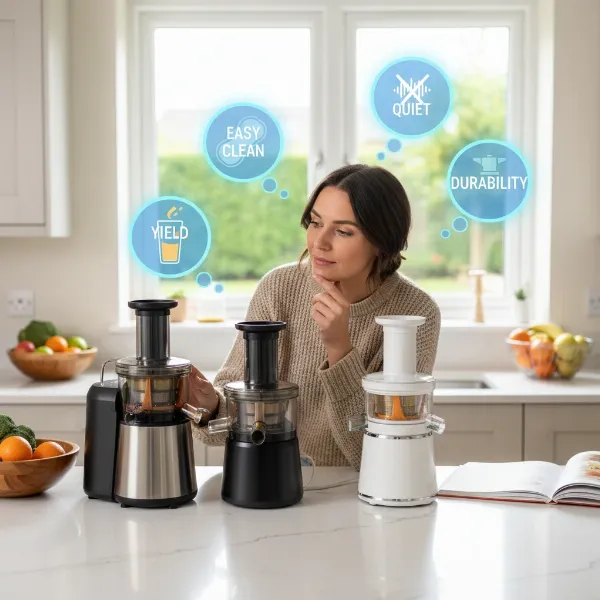 Criteria for selecting the best juicer, considering power, materials, design, and features