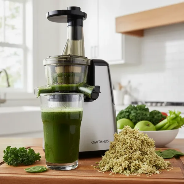 Freshly extracted green juice demonstrating high yield from Omega J8006HDS