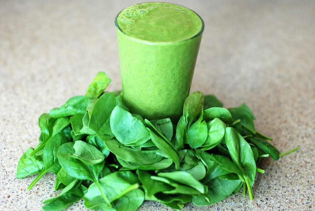 Glass of green vegetable juice