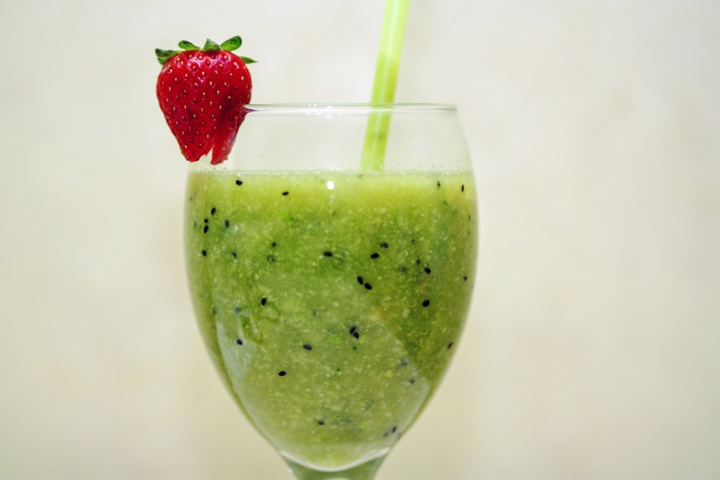 Glass of green vegetable juice